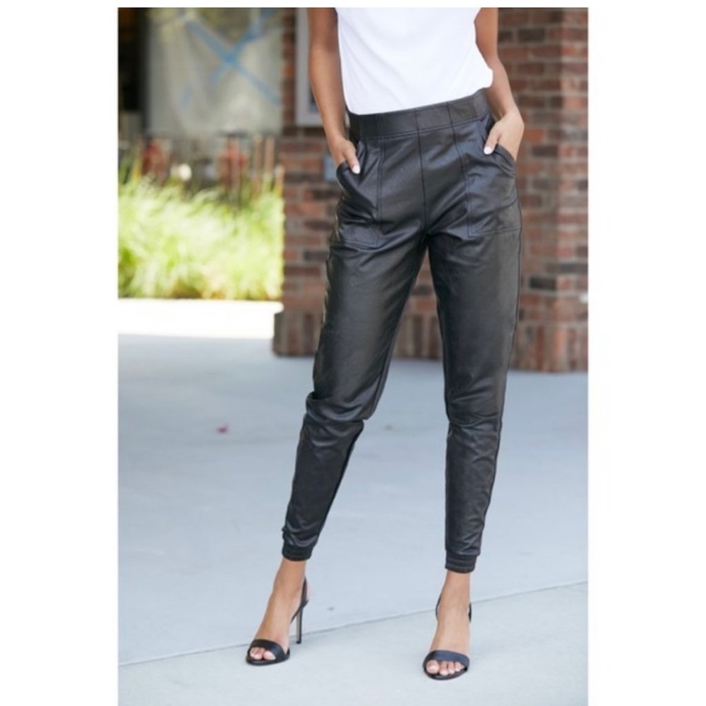 New Spanx black leather jogger size S